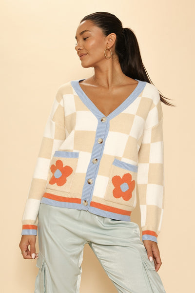 Retro flower checkered cardigan - Miss Sparkling