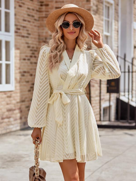 Long sleeve wrap front dress