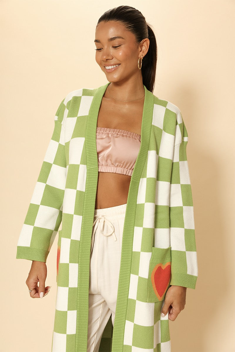 Long knit checkered cardigan - Miss Sparkling