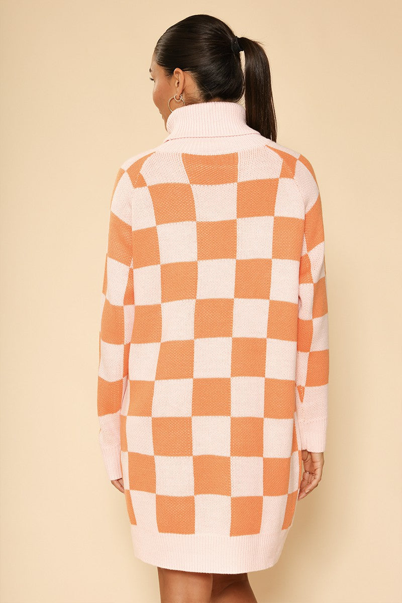 Checkered turtleneck sweater dress - Miss Sparkling