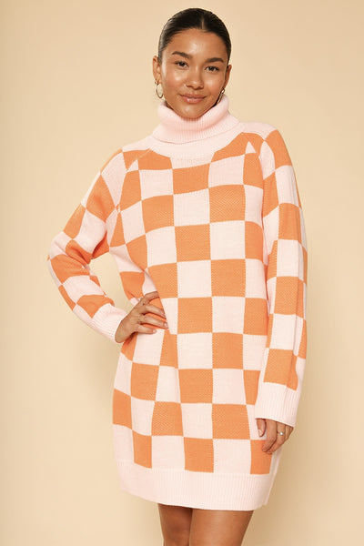 Checkered turtleneck sweater dress - Miss Sparkling