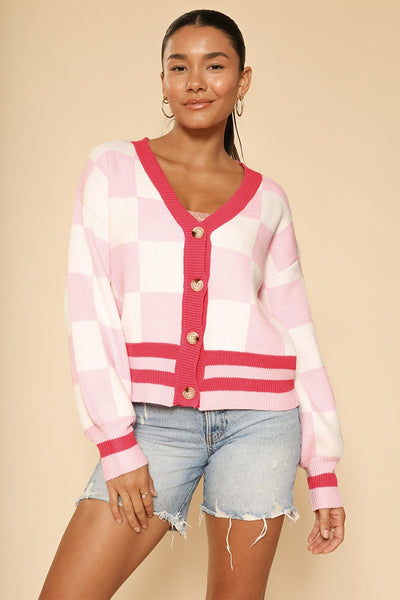 Checkered knit cardigan - Miss Sparkling