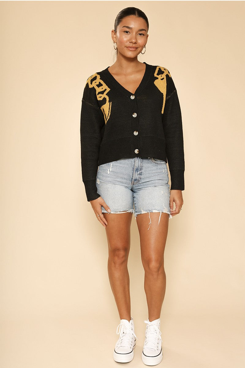 Lock and key chain cropped cardigan - Miss Sparkling
