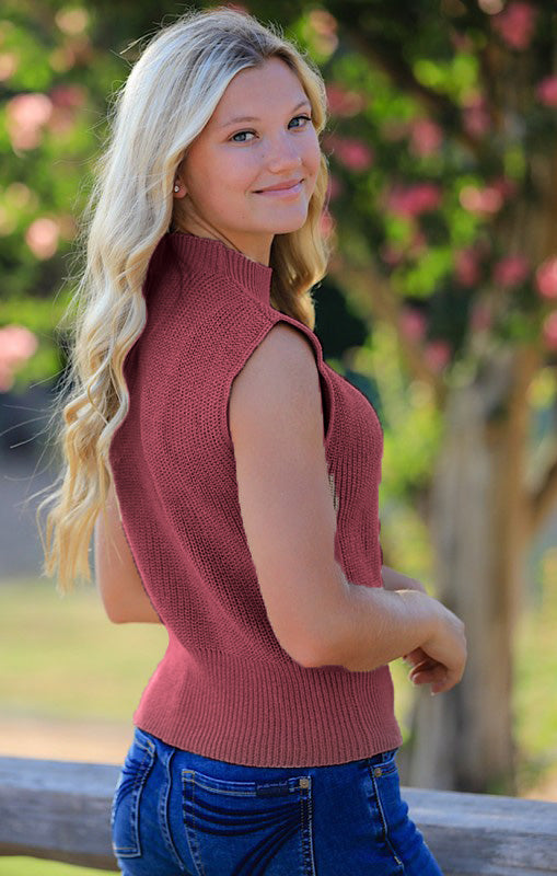 Cropped knit sleeveless sweater