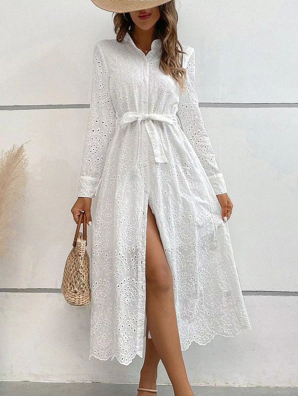Eyelet midi dress
