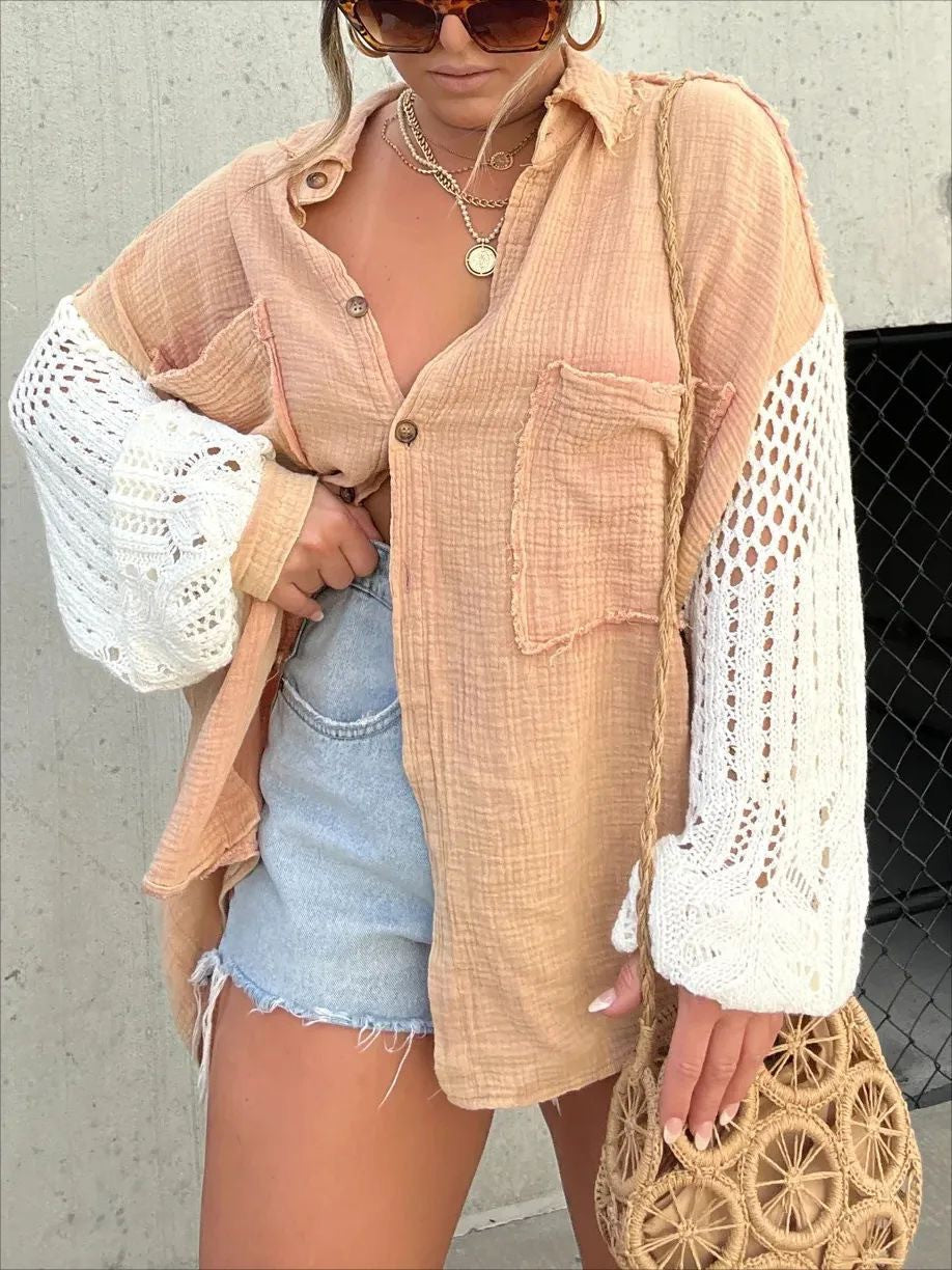 Miss Sparkling Crotchet Button Down