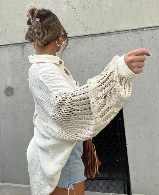 Miss Sparkling Crotchet Button Down