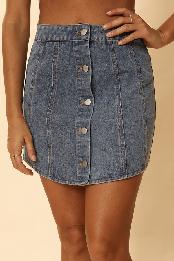 Rounded hem denim skirt - Miss Sparkling
