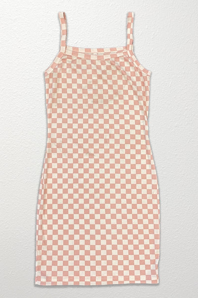 Checkered rib knit tank top dress - Miss Sparkling