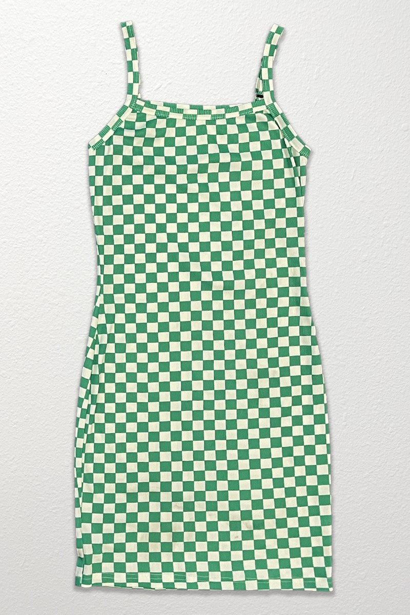 Checkered rib knit tank top dress - Miss Sparkling