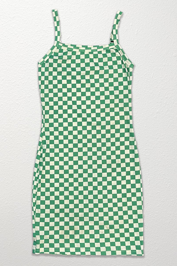 Checkered rib knit tank top dress - Miss Sparkling