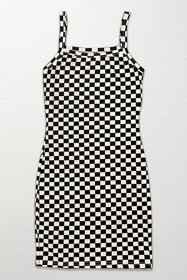Checkered rib knit tank top dress - Miss Sparkling