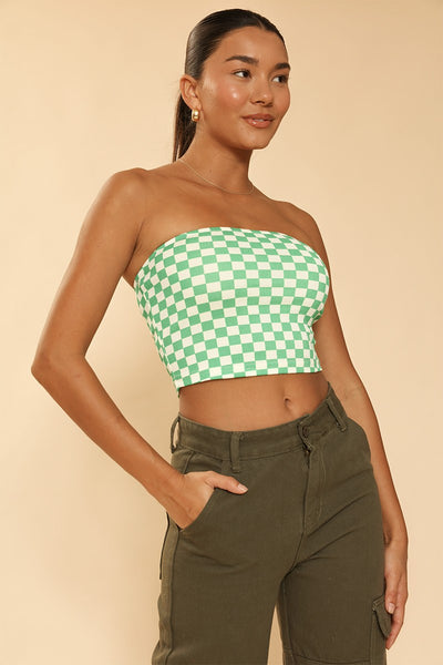 Checkered rib knit tube top - Miss Sparkling