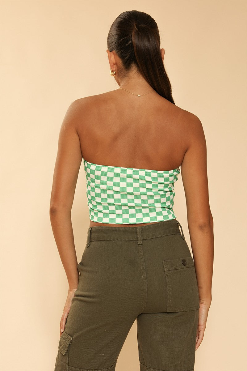 Checkered rib knit tube top - Miss Sparkling