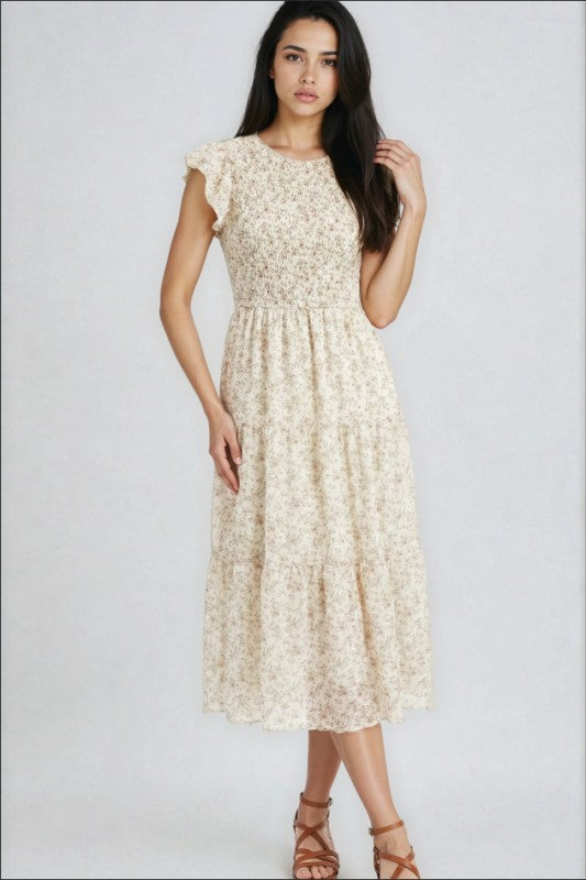 Miss Sparkling Floral Print Smocked Dress