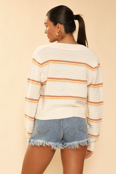 Retro stripe cropped knit cardigan - Miss Sparkling
