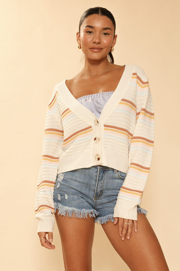Retro stripe cropped knit cardigan - Miss Sparkling