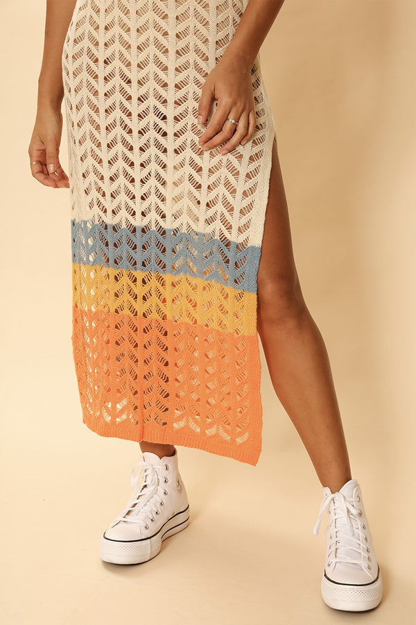 Open knit color block cover up - Miss Sparkling
