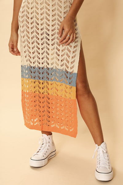 Open knit color block cover up - Miss Sparkling