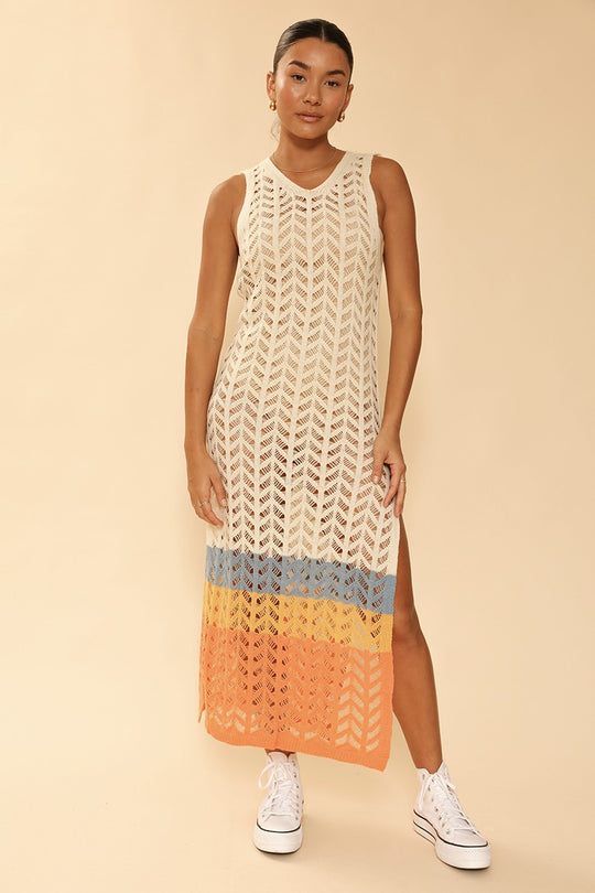 Open knit color block cover up - Miss Sparkling