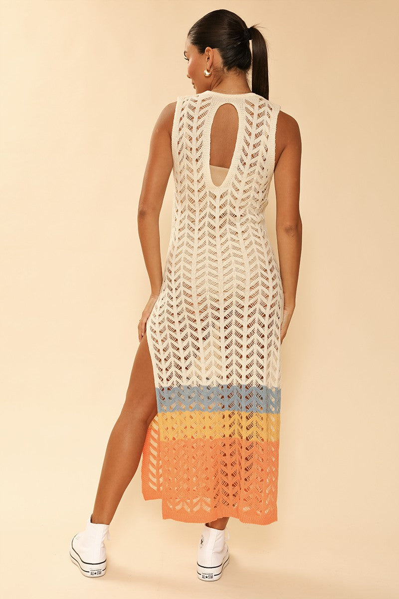 Open knit color block cover up - Miss Sparkling