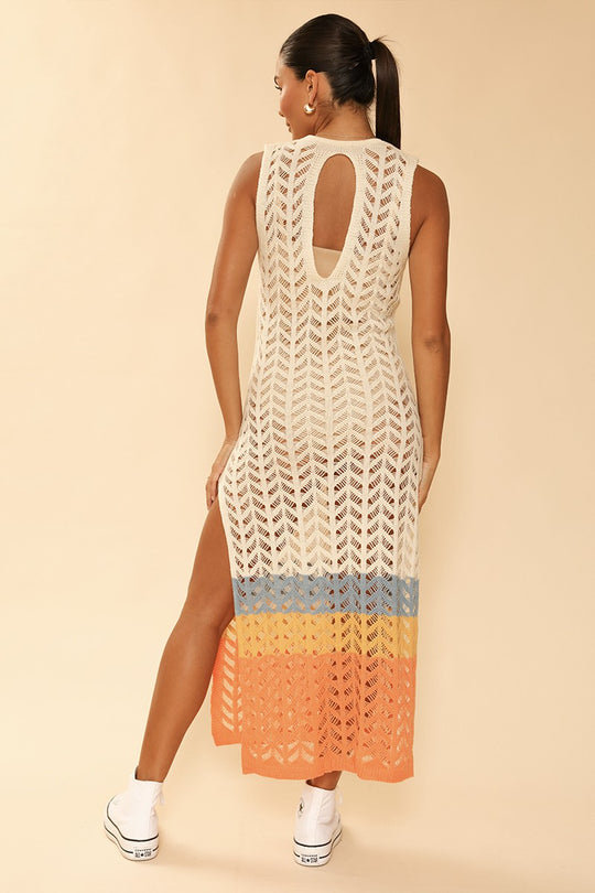 Open knit color block cover up - Miss Sparkling