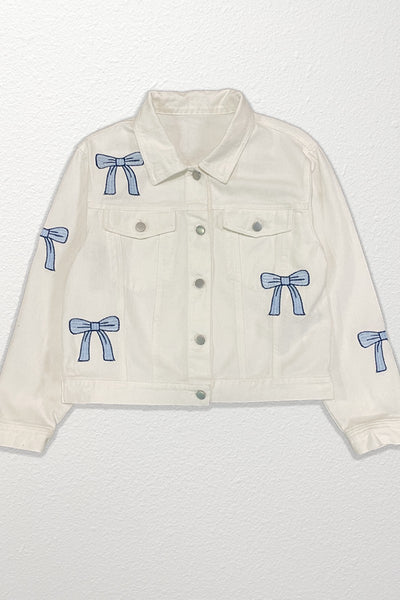Embroidered bow denim jacket - Miss Sparkling