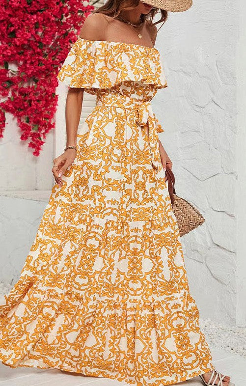 Miss Sparkling Off the Shoulder Maxi Dress