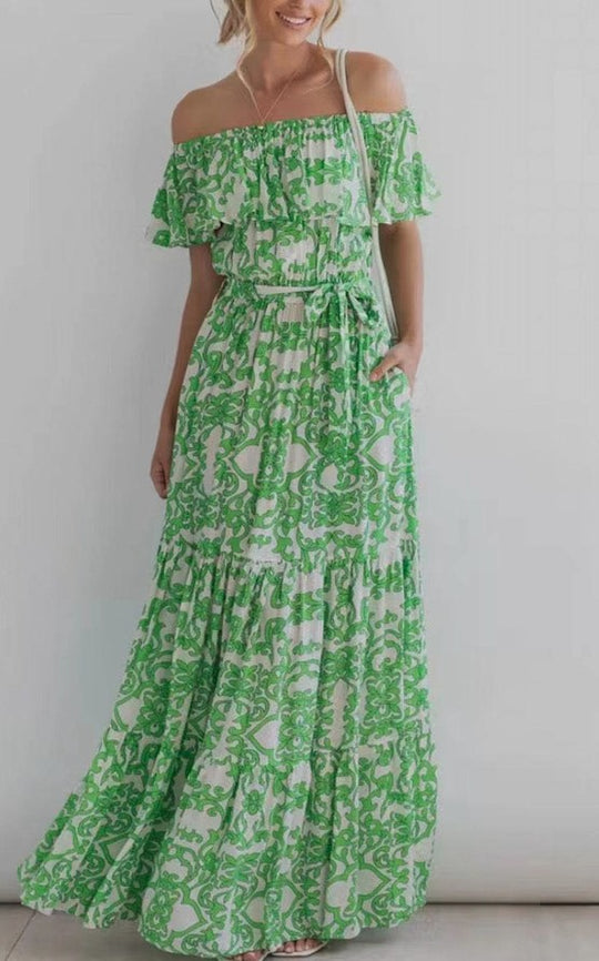 Miss Sparkling Off the Shoulder Maxi Dress