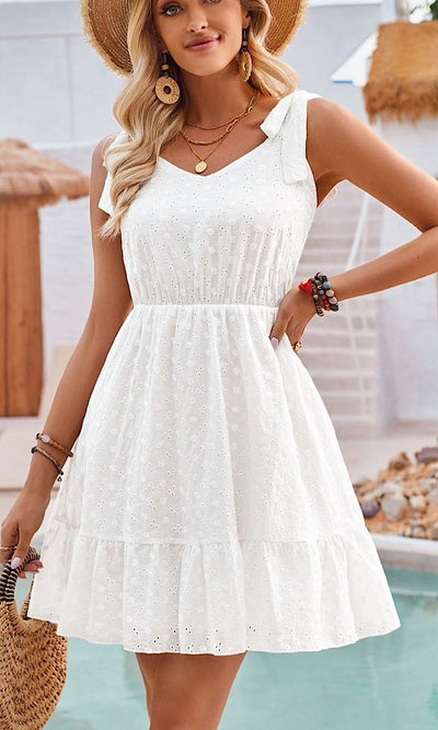 Tie Shoulder Ruffle Hem Dress