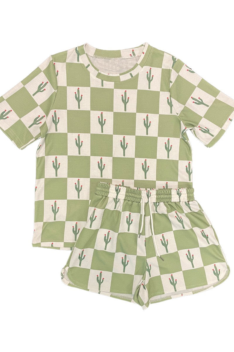 Novelty printed waffle shorts set - Miss Sparkling
