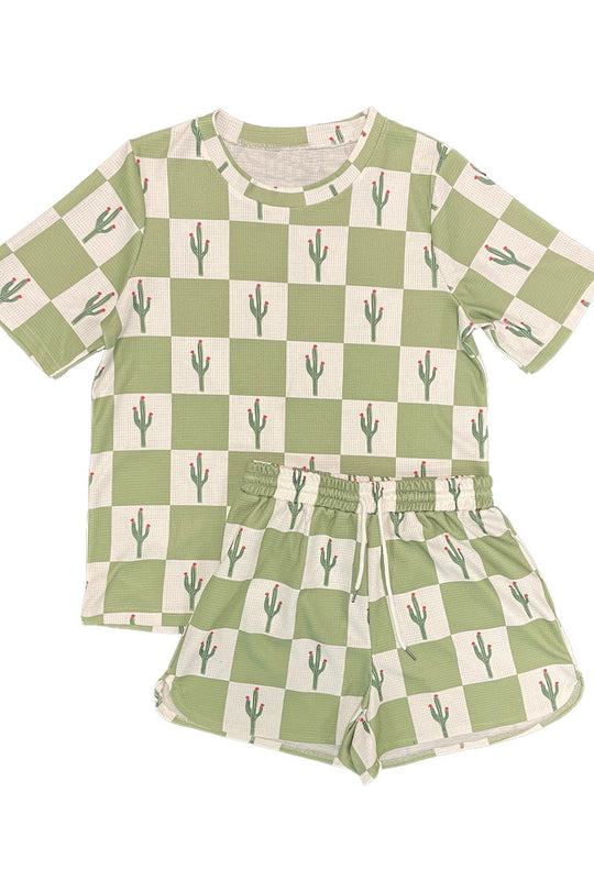 Novelty printed waffle shorts set - Miss Sparkling