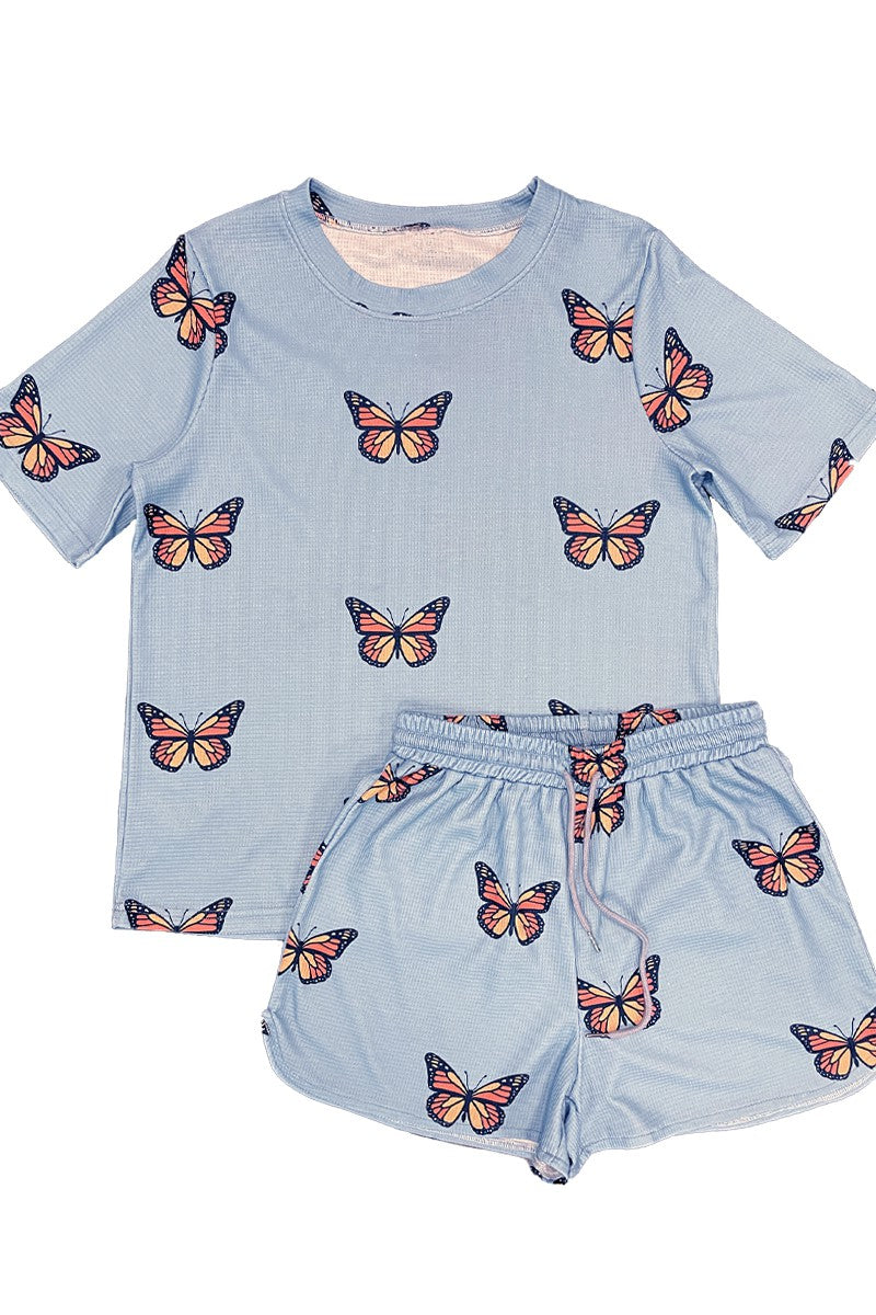 Novelty printed waffle shorts set - Miss Sparkling