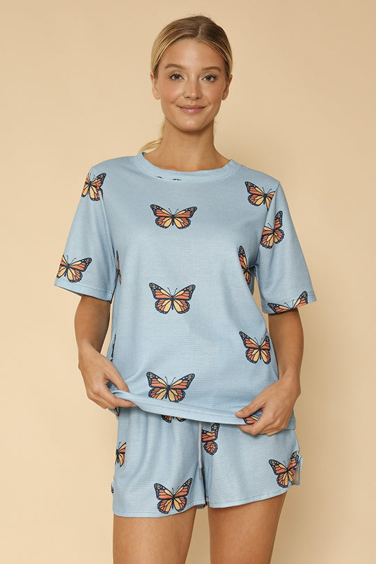 Novelty printed waffle shorts set - Miss Sparkling