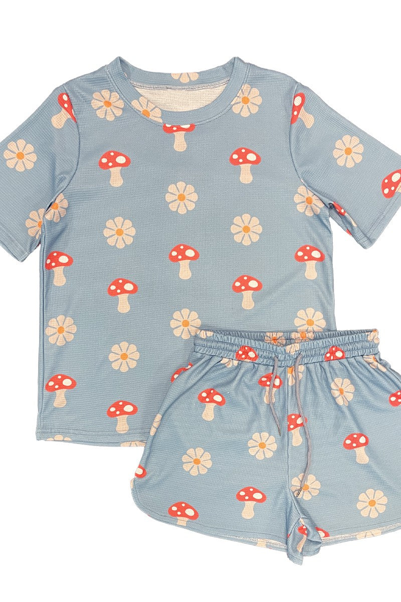 Novelty printed waffle shorts set - Miss Sparkling