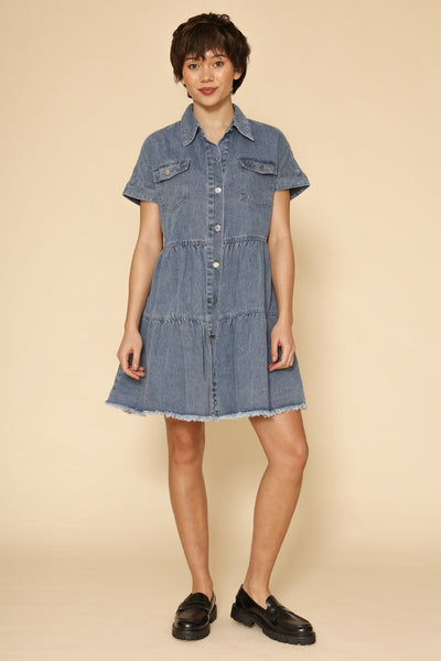 Button front denim dress