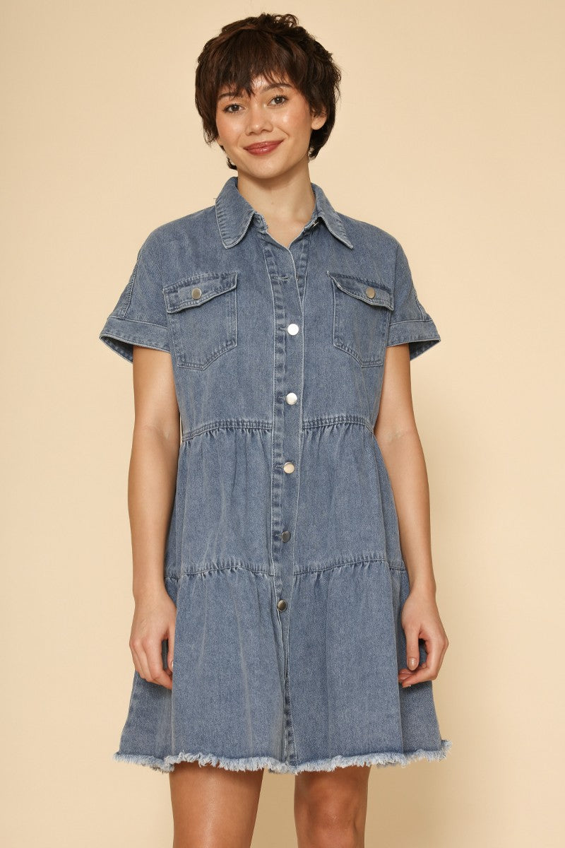 Button front denim dress