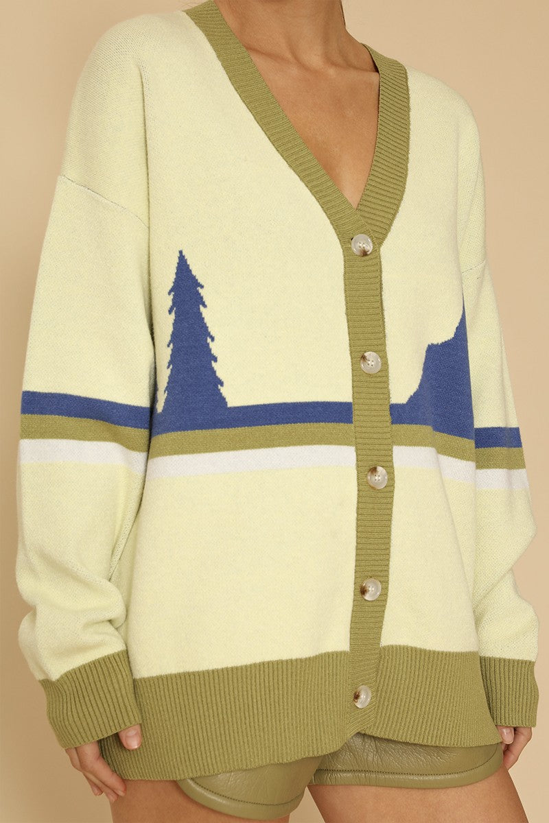 Retro mountain stripe knit cardigan