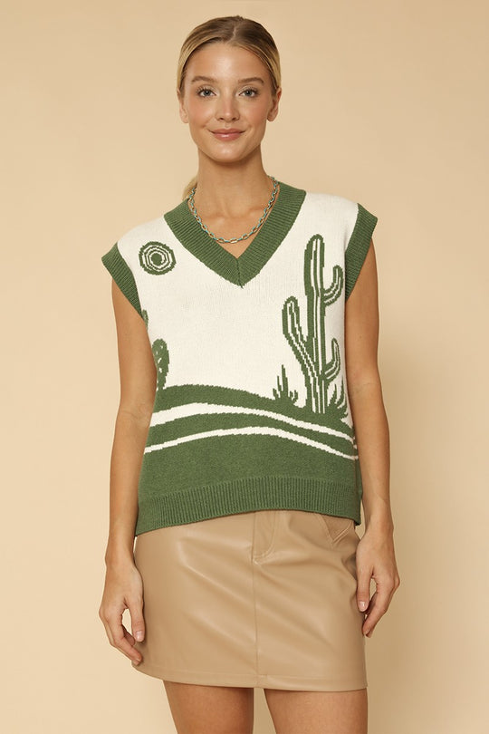 Desert landscape cactus sweater vest - Miss Sparkling