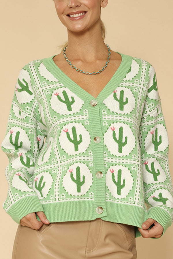 Cactus tiled knit cardigan - Miss Sparkling