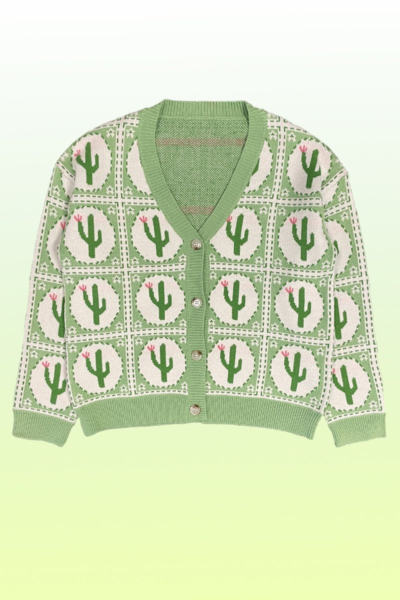 Plus size Cactus tiled knit cardigan