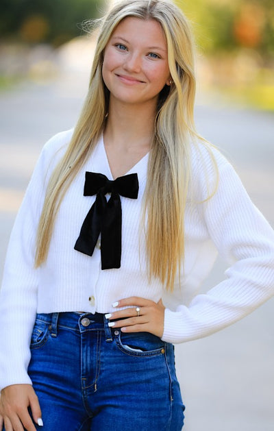 Bow Tie V-Neck Cropped Cardigan
