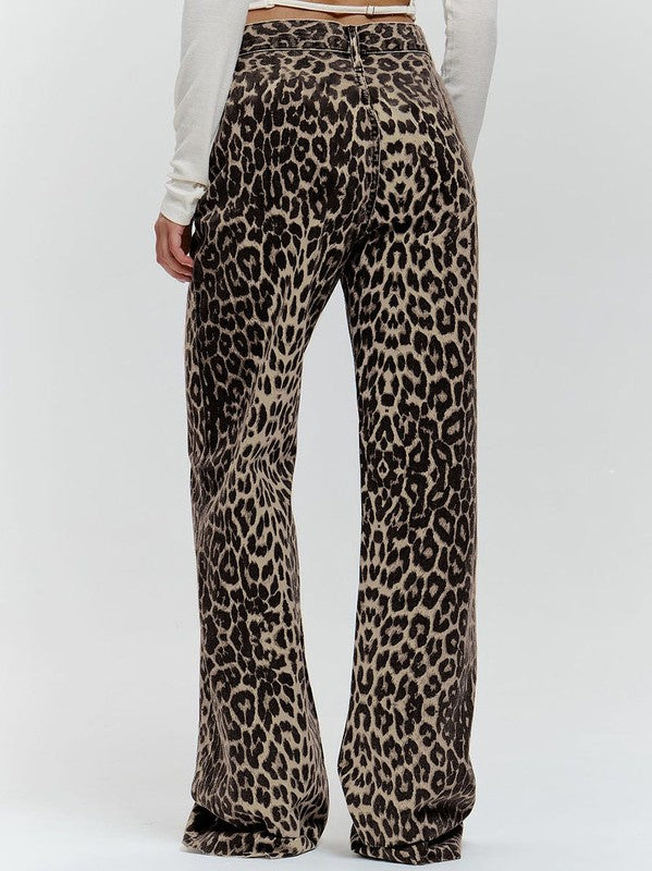 Leopard denim pants