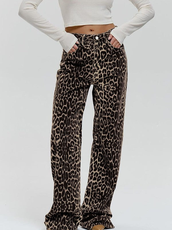 Leopard denim pants