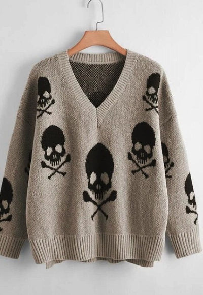 Skull V-neck Sweater