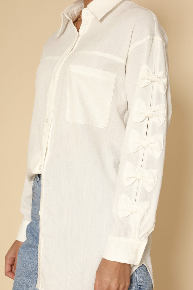 Bow sleeve button down shirt