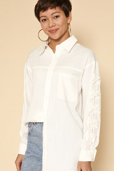 Bow sleeve button down shirt