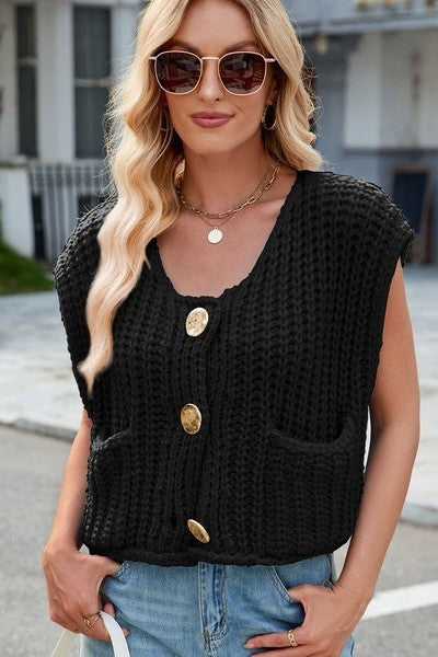 Sleeveless knit cardigan vest