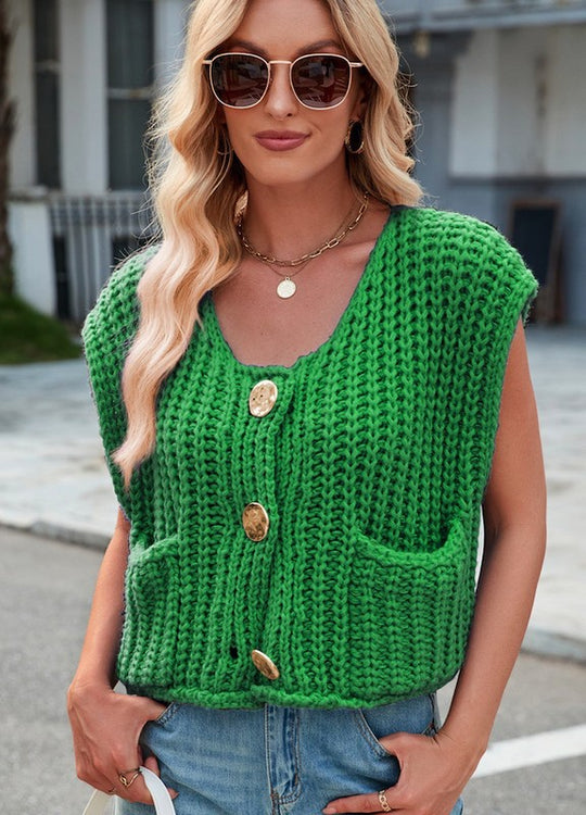 Sleeveless knit cardigan vest