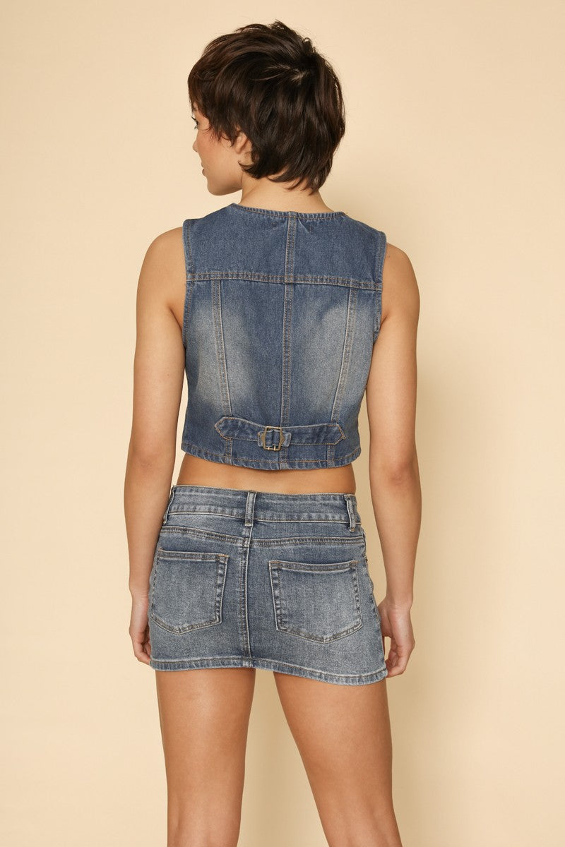 Cropped Denim Vest